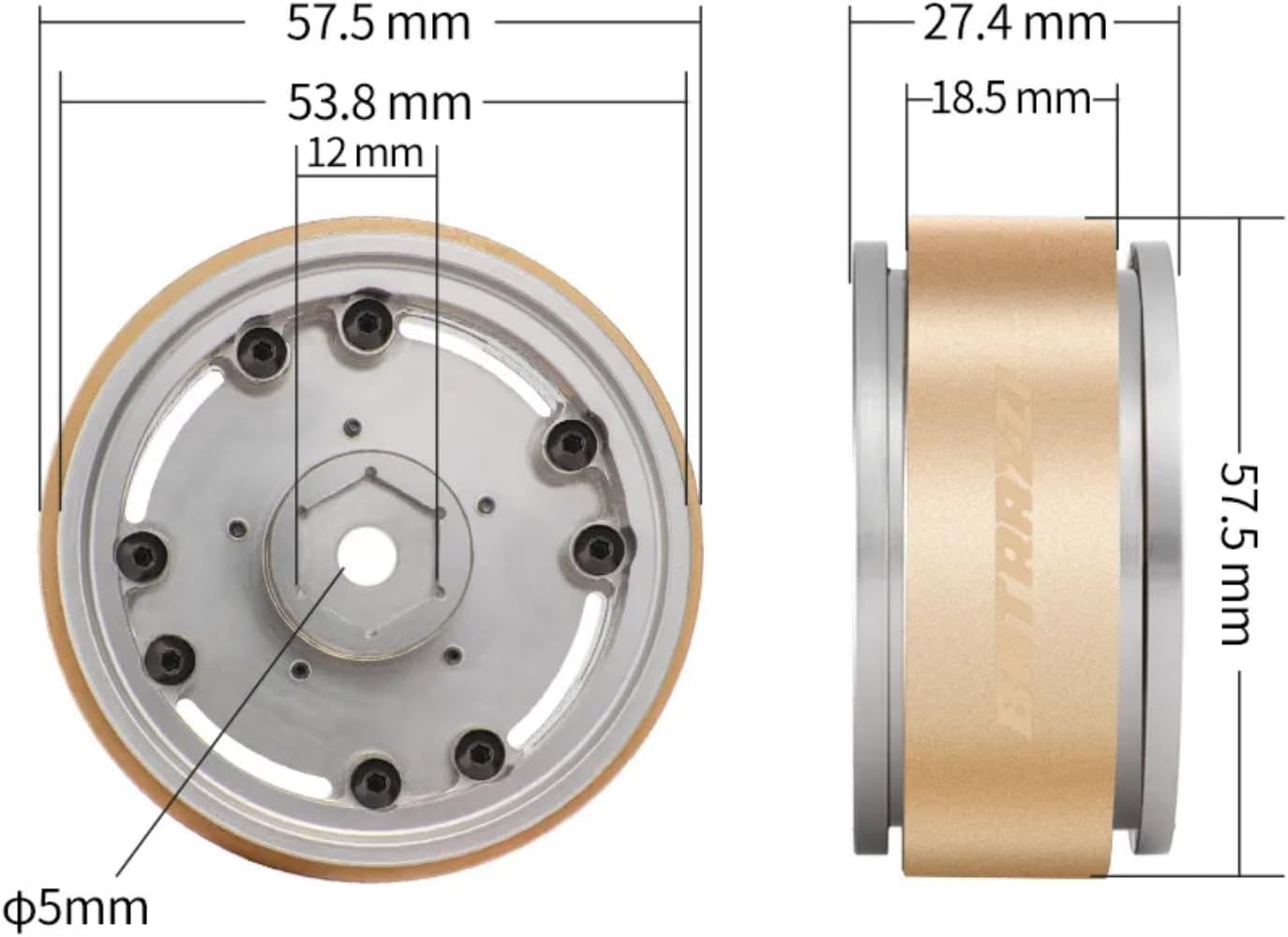 RC Crawlers Truck Upgrade Parts for 1/10 Scale &FMS FCX10: 1.9” Aluminum Beadlock 4-Slot Road Wheels with Brass Weights (2pcs) Camel Trophy Yellow