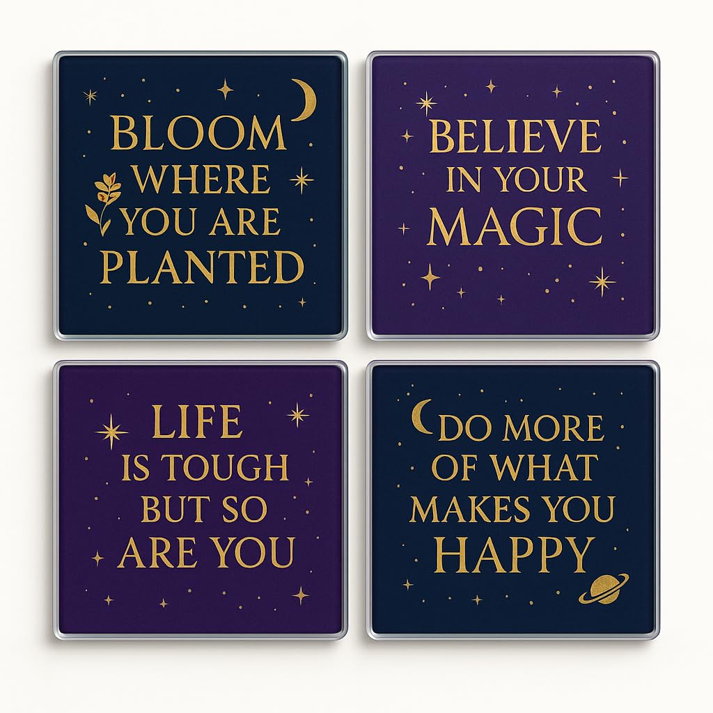 The Plum Penguin Celestial Whispers Acrylic Coaster Gift Set Of 4 With Design Gift For Friend - Inspirational Quotes Home Decor For Friend Motivation