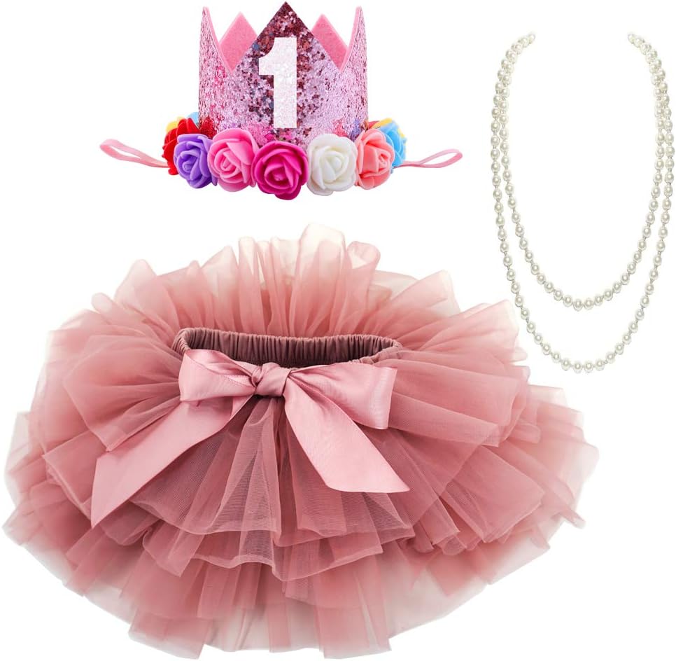 Baby Girls Soft Tutu Skirt with Cotton Diaper Cover,1st Birthday Party Tutu Skirt Sets