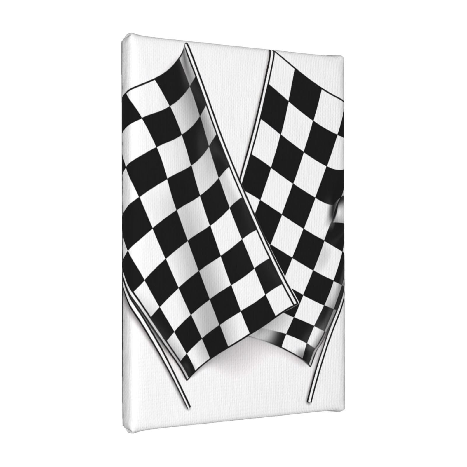 Ykljg Checkered Flags Race Flag Printed Wall Art Canvas Painting 20X30 Cm Wooden Framed Picture Painting Artwork Prints For Bedroom Kitchen Home Office Decor