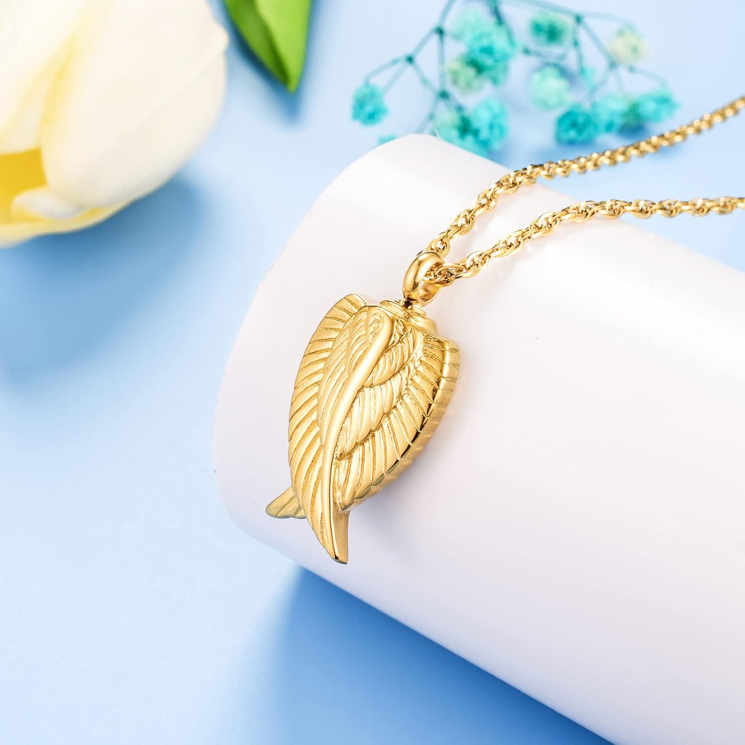 Angel Wing Cremation Necklace for Ashes Stainless Steel Urn Pendant Ashes Holder Memorial Jewelry-I’m Here WATCHING Over You - Image 5