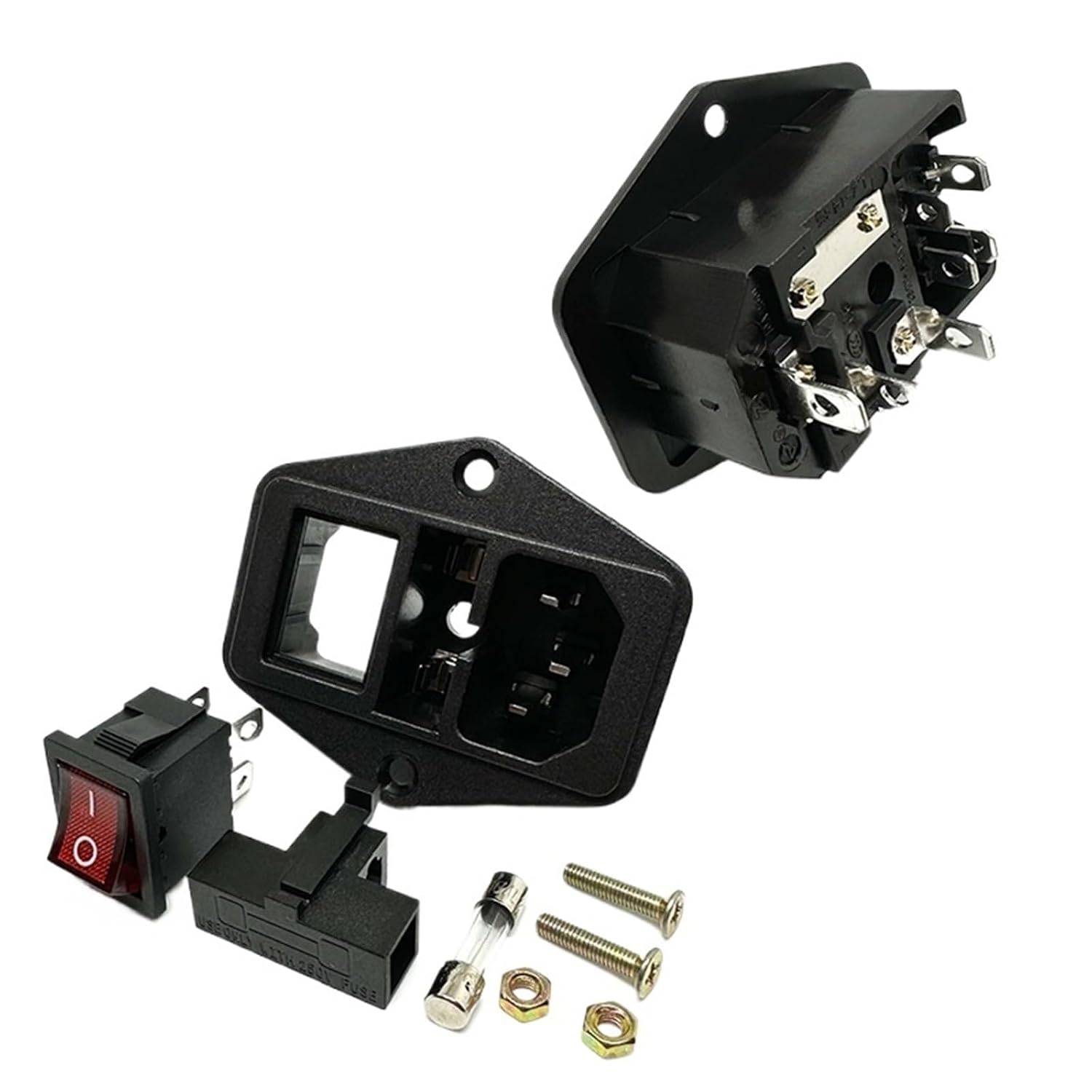 1PC LZ-14-F5 IEC320 C14 Panel Mounted Plug AC Electrical Inlet Module Power Socket 10A 5x20mm Fuse Red 250V LED Rocker Switch