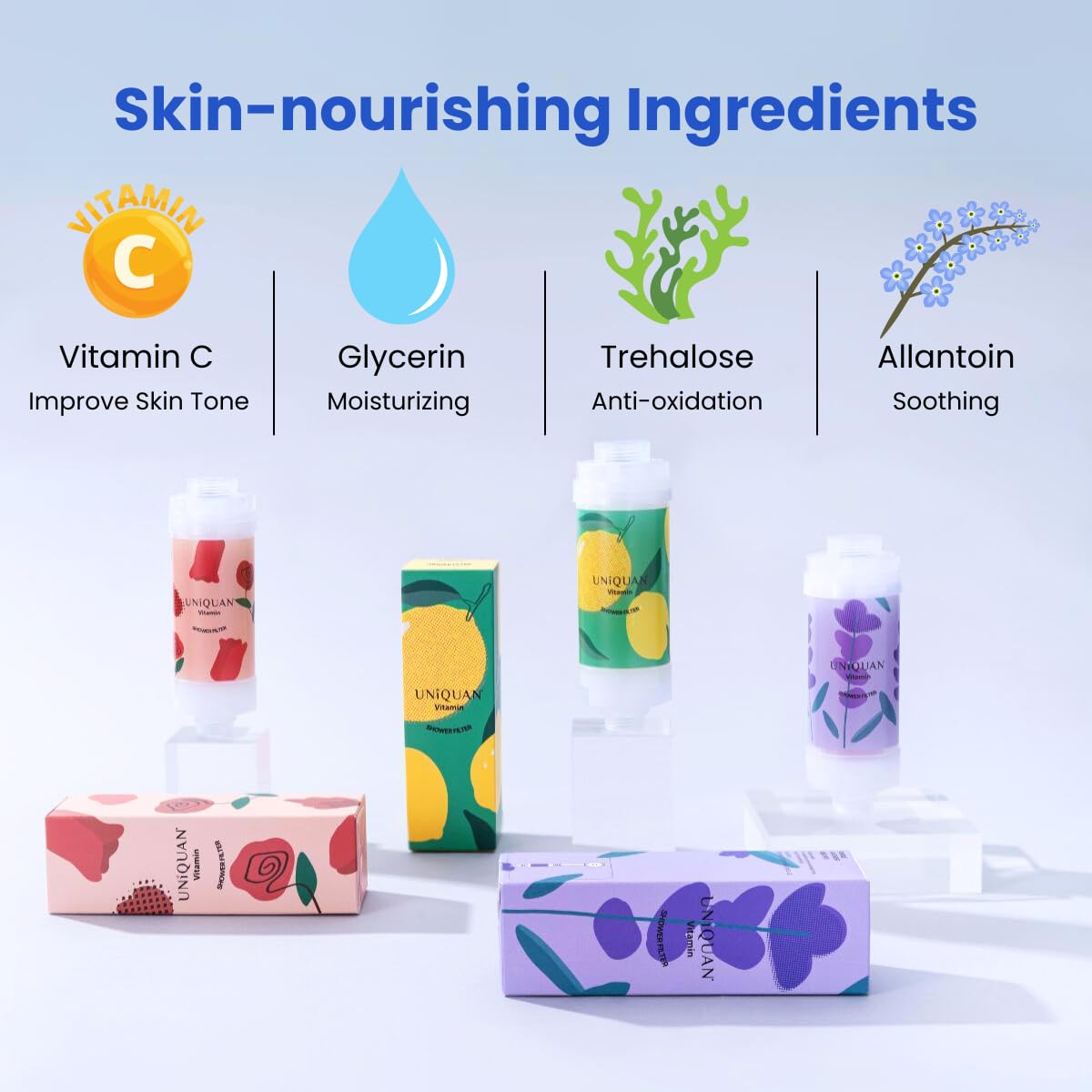 Uniquan Vitamin C Shower Filter With Aromatherapy – Removes Chlorine & Fluoride, Softens Hard Water, Pop Lemon Scent, Made In Korea