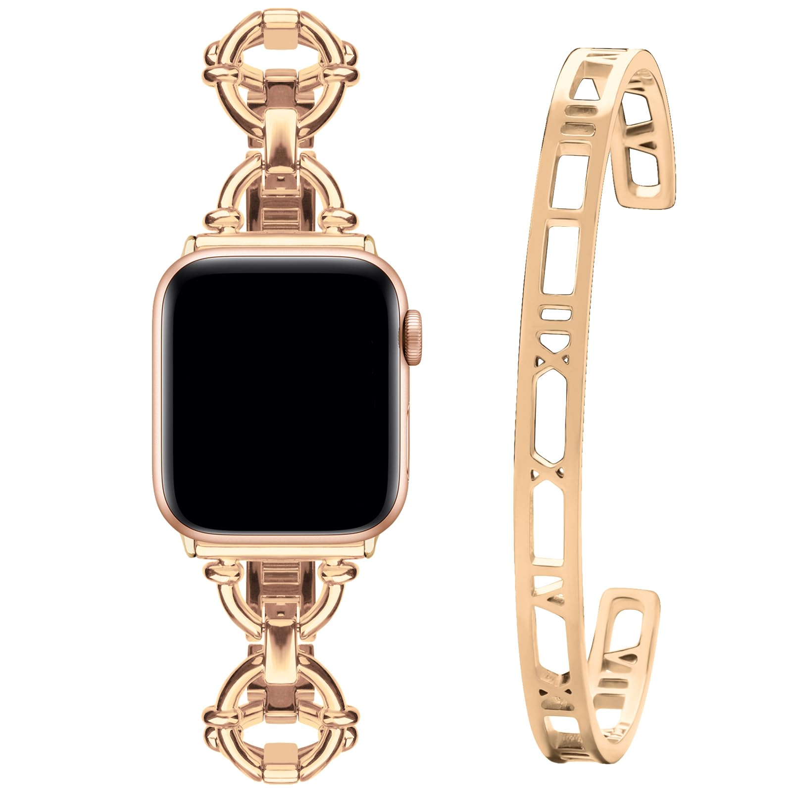 wutwuk Compatible with Apple Watch Band 38mm 40mm 41mm 42mm 44mm 45mm 46mm 49mm iWatch Ultra SE Series 10 9 8 7 6 5 4 3 2 1, Women Dressy Roman Numerals Bangle Bracelets Set