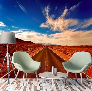 Desert Road Wallpaper Wall Decals, Sky Clouds Wall Stickers Murals Removable Wall Murals Peel and Stick Wall Decor for Girls Bedroom Living Room Nursery,59" W x 40" H