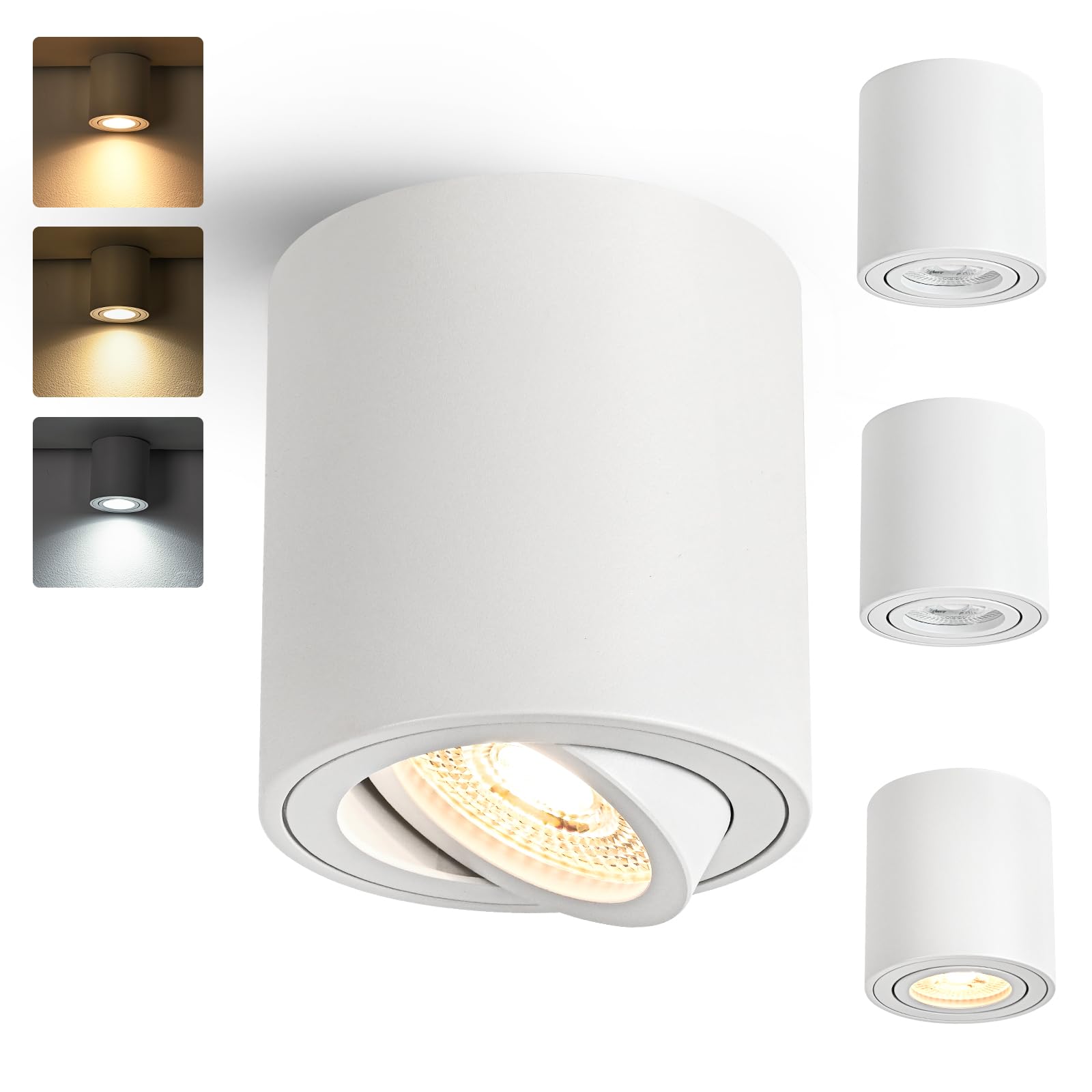 Faretto LED Da Soffitto Orientabile - Ø80mm | Bianco, Nero, Grigio | Montaggio Superficiale GU10 - Foto 6