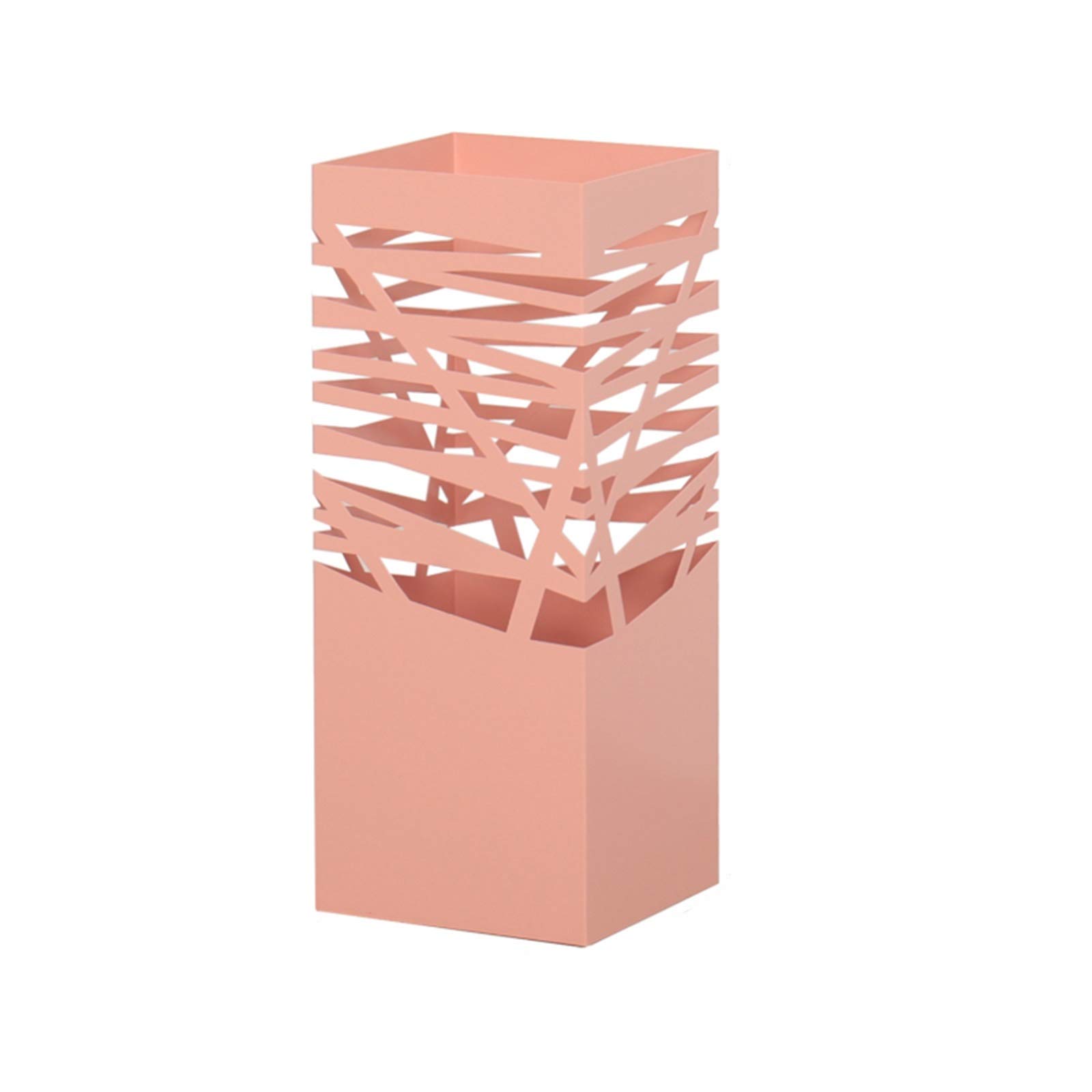 DUANHOZ Umbrella Stand Square Wrought Iron, Hollowout Barrel, Umbrella Barrel, Storing 17 Umbrellas, 20x20x49cm (Color : Pink)