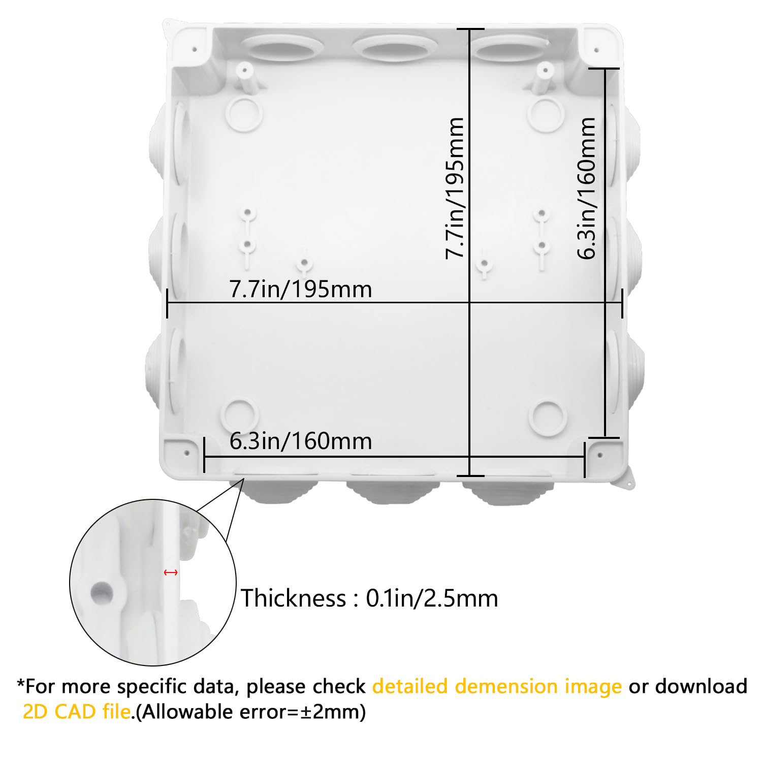 White ABS IP65 12 Holes Waterproof Enclosure Junction Box 255x200x80mm