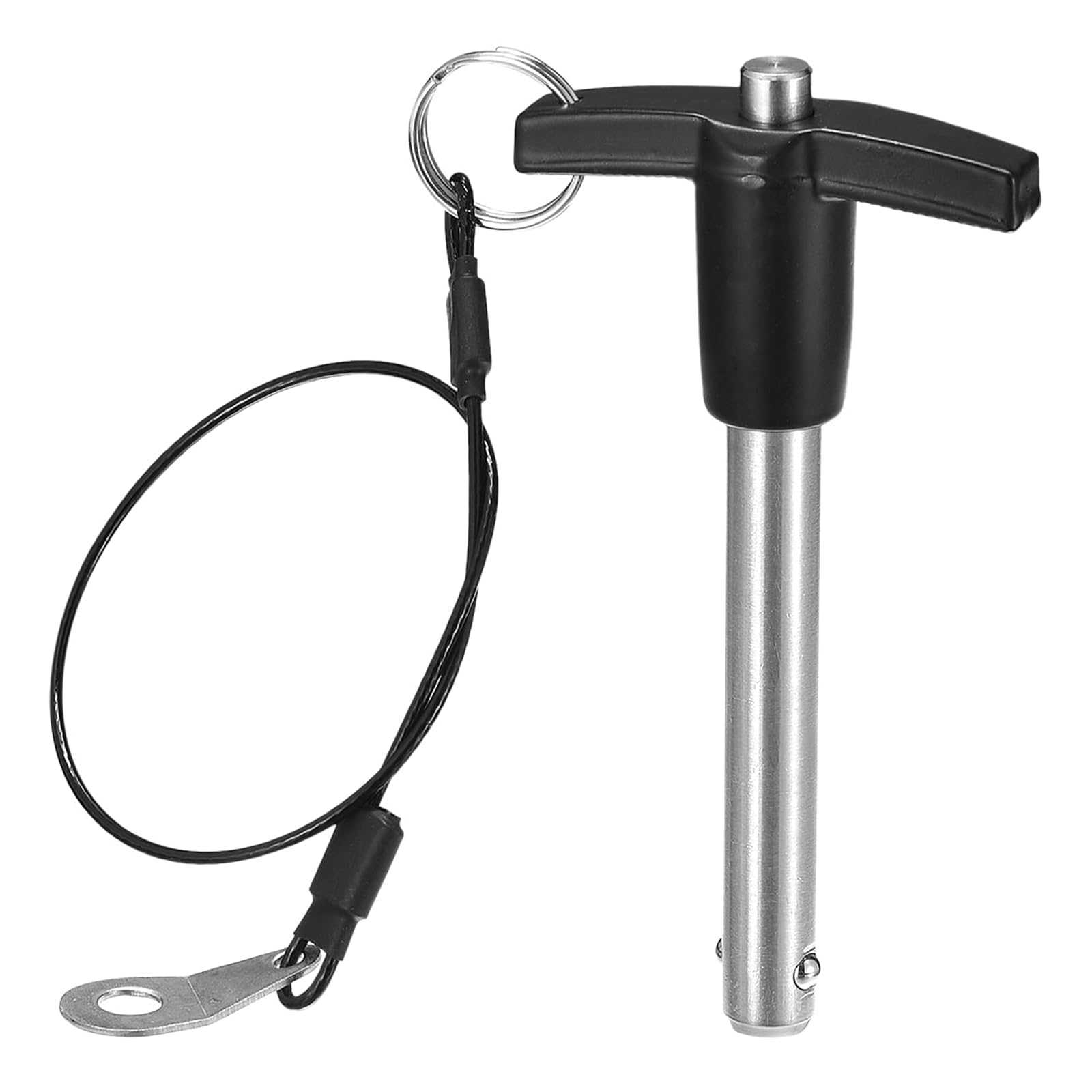 TA-VIGOR T Handle Lock Pins, 9.5mm Dia 60mm Length Stainless Steel Push-Button Quick Release Ball Locking Pin with Lanyard Cable for Speaker Aviation Gym Machine — image 1