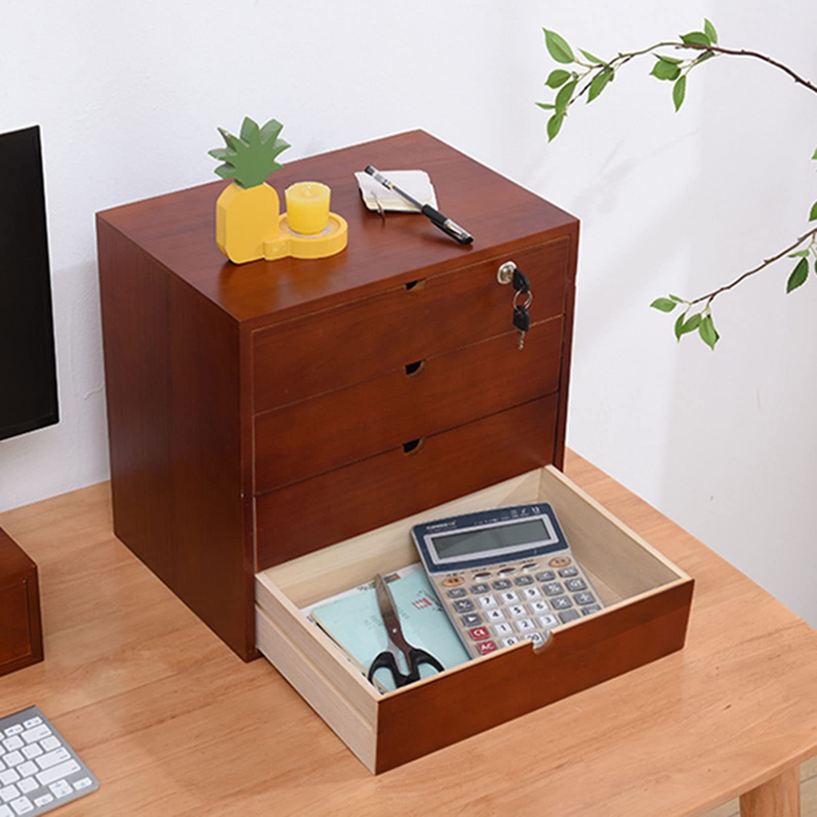Classeur de bureau – Boîte de rangement en bois massif – Organiseur de bureau, classeur plat A4 multicouche de type tiroir, boîte de rangement de bureau en bois massif, organisateur de stockage de fou