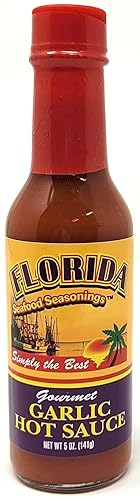 Florida Seafood Seasonings Salsa picante de ajo gourmet Botella de vidrio de 5 oz Simplemente lo mejor