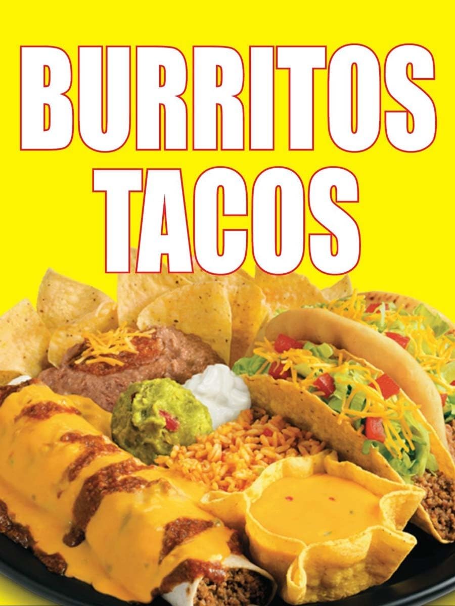Burritos Tacos | Full Color Window Display Signs | 18"W x 24"H