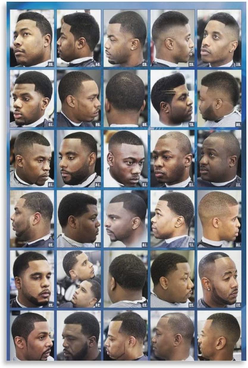 Black Mens Haircuts Posters Haircut Styles Barbershop Poster Beauty Salon Poster Canvas Painting Print Wall Art Modern Classroom Kitchen Bedroom Room Gift Unframed and Framed (16x24inch-No Framed)