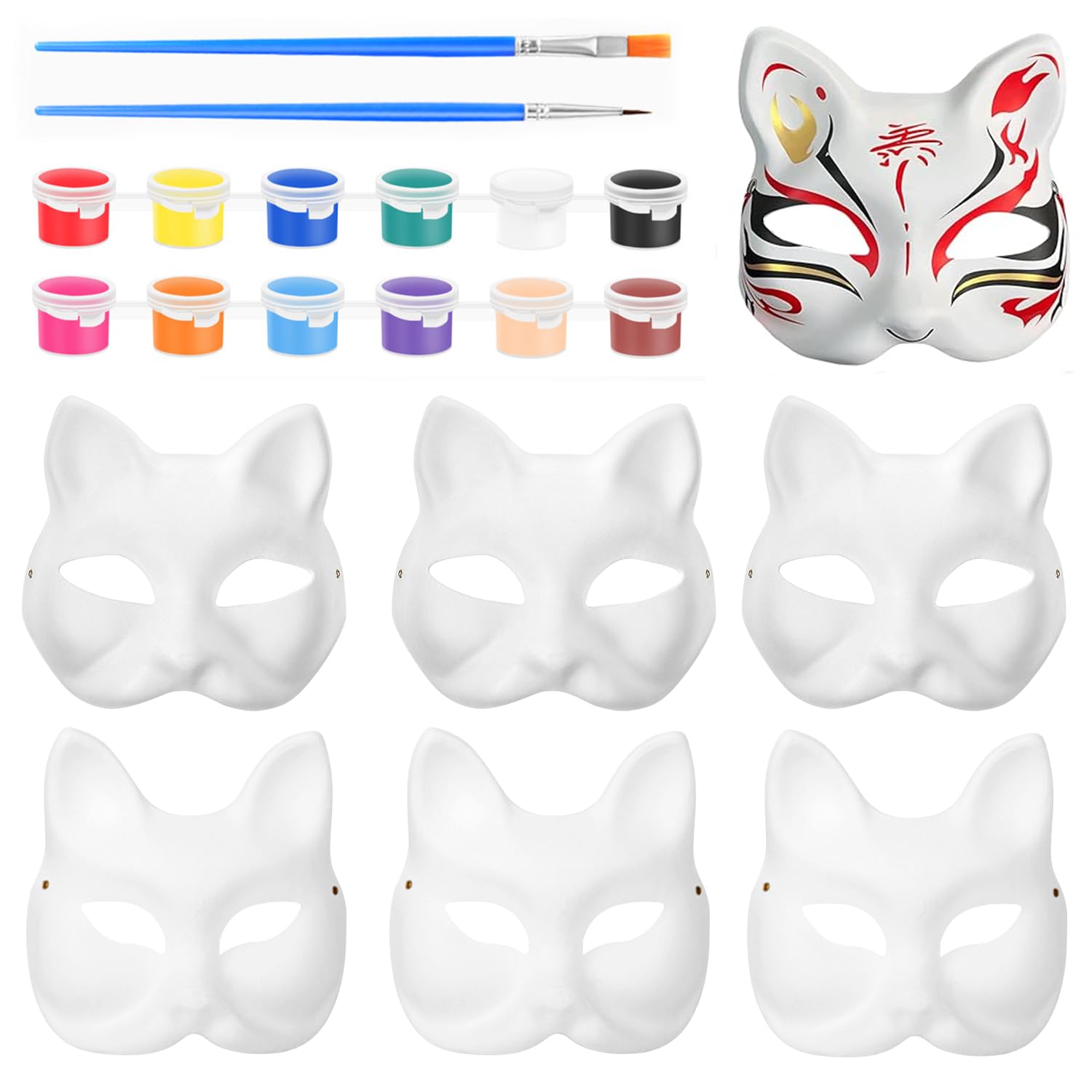 Qingxiaotu Máscara de gato Therian, 6 Piezas Máscaras de Papel Blanco para Pintar, Máscara de Halloween, Máscara Pintada a Mano Personalidad para Carnaval, Cosplay, Halloween, Cumpleaños