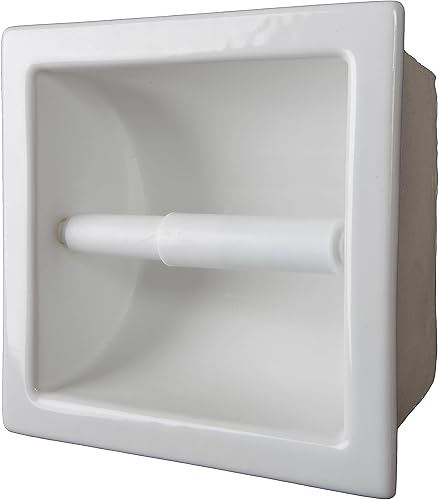 TP USA Made TP Soporte de papel higiénico de cerámica empotrado para baño, hecho en Estados Unidos, fácil de instalar, fácil de limpiar, sanitario,