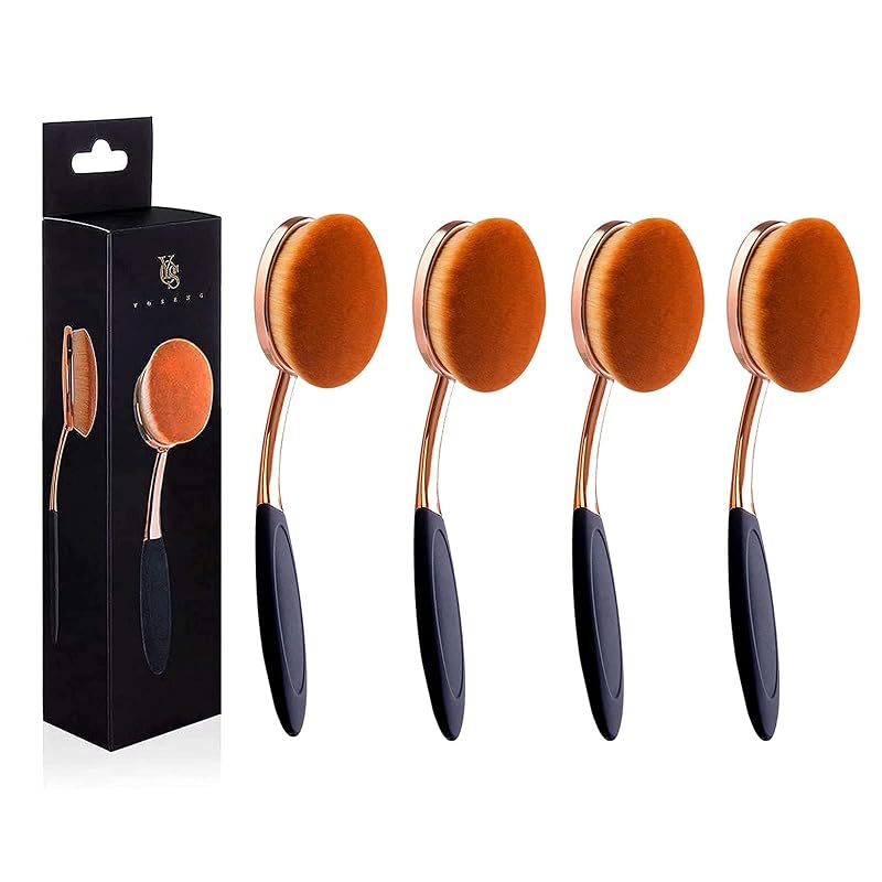 Pincel oval para base Yoseng, cerdas sintéticas, cabo plástico, marrom, Pacote com 4
