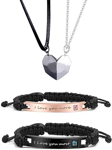 Miniatura 1 de Juego de 4 collares para parejas pulseras magnéticas a juego para novio novia parejas él o ella collares de relación a distancia para parejas