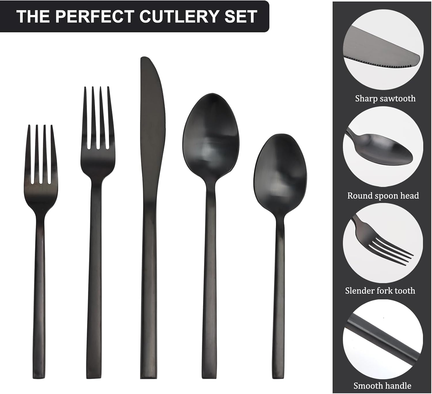 20 Piece Silverware Set for 4,Stainless Steel Flatware Set,Tableware Cutlery Set for Home and Restaurant Include Forks Knives Spoons,Mirror Finish,Dishwasher Safe (Black) image 4