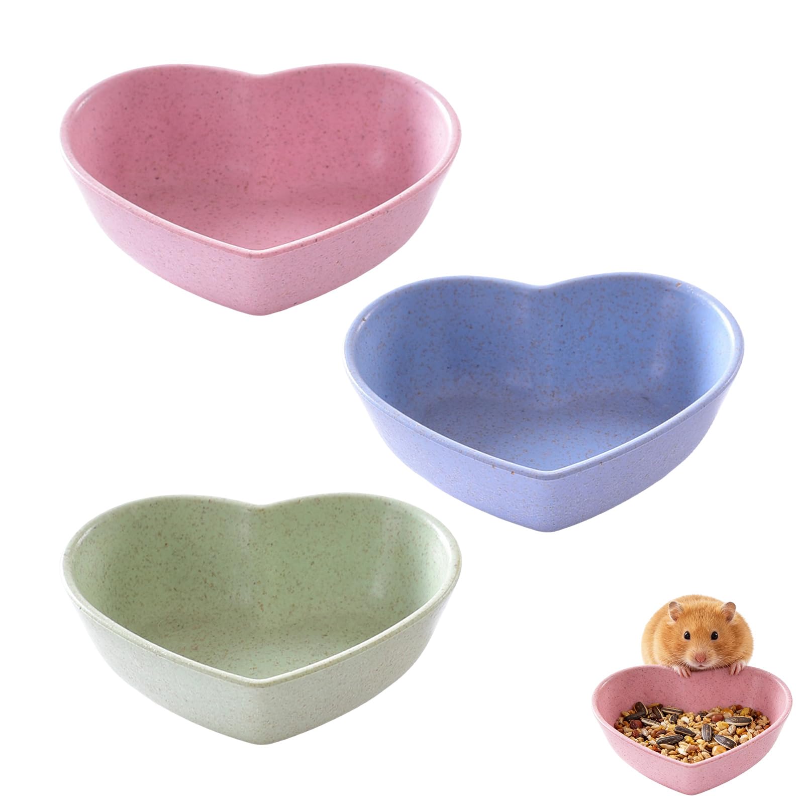 3 Pcs Hamster Food Bowl, plastic Hamster Feeding Bow,Guinea Pig Food Bowl,Snack Bowls,Small Bowl,Hedgehog Food Bowl,Heart Shaped Small Animal Food Dish For Hamsters Hedgehog Gerbils Mice Guinea Pigs