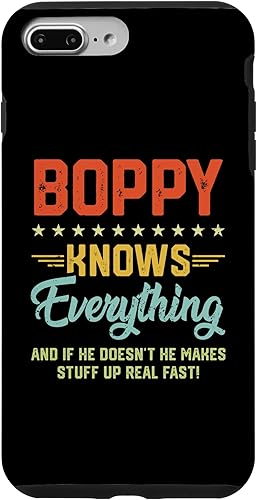 Funda para iPhone 7 Plus8 Plus para hombre, Boppy lo sabe todo, divertido chistes de abuelos y padres