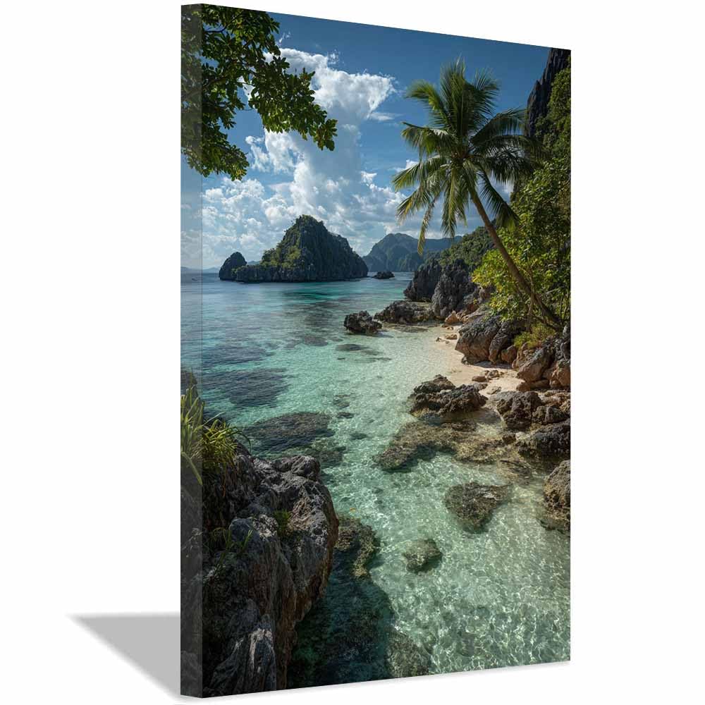 HOQIU Canvas Wall Art Turquoise Island Cove canvas art, art print, house decor, bedroom wall decor above bed, prints for living room.(Multicolor)-60x80cm Framed