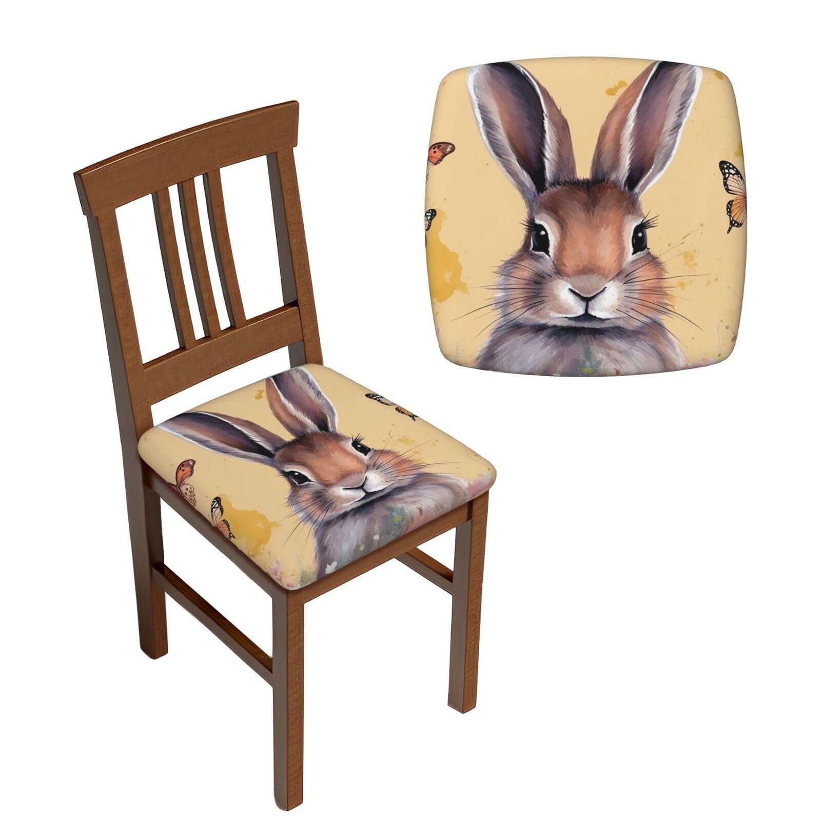 NONHAI 6PCS Dining Chair Seat Covers Set Rabbit and Butterfly Stretch Removable Chairs Covers Washable Seat Cushion Slipcovers Protector for Dining Room Kitchen Chairs