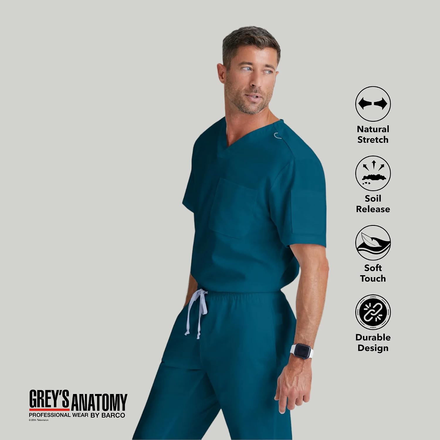 Grey's Anatomy Men's GRT091 Evan Top 2 Pocket V-Neck Scrub Top