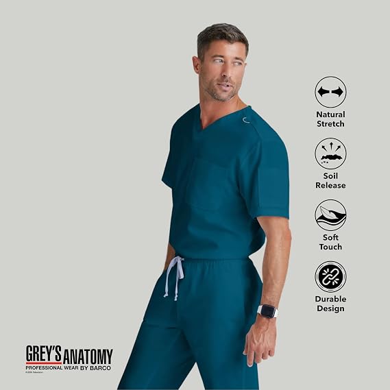 Grey's Anatomy Men's GRT091 Evan Top 2 Pocket V-Neck Scrub Top