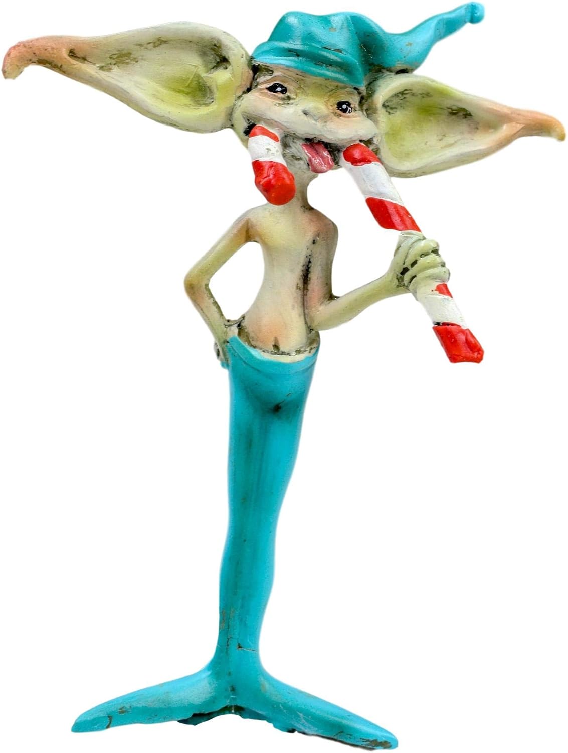 Ebros Festive Christmas Holiday Blue Fairy with Gremlin Eating Candy Cane Statue by Amy Brown Faery Garden Fantasy Collector Figurine As Accent Decor or Gift Idea