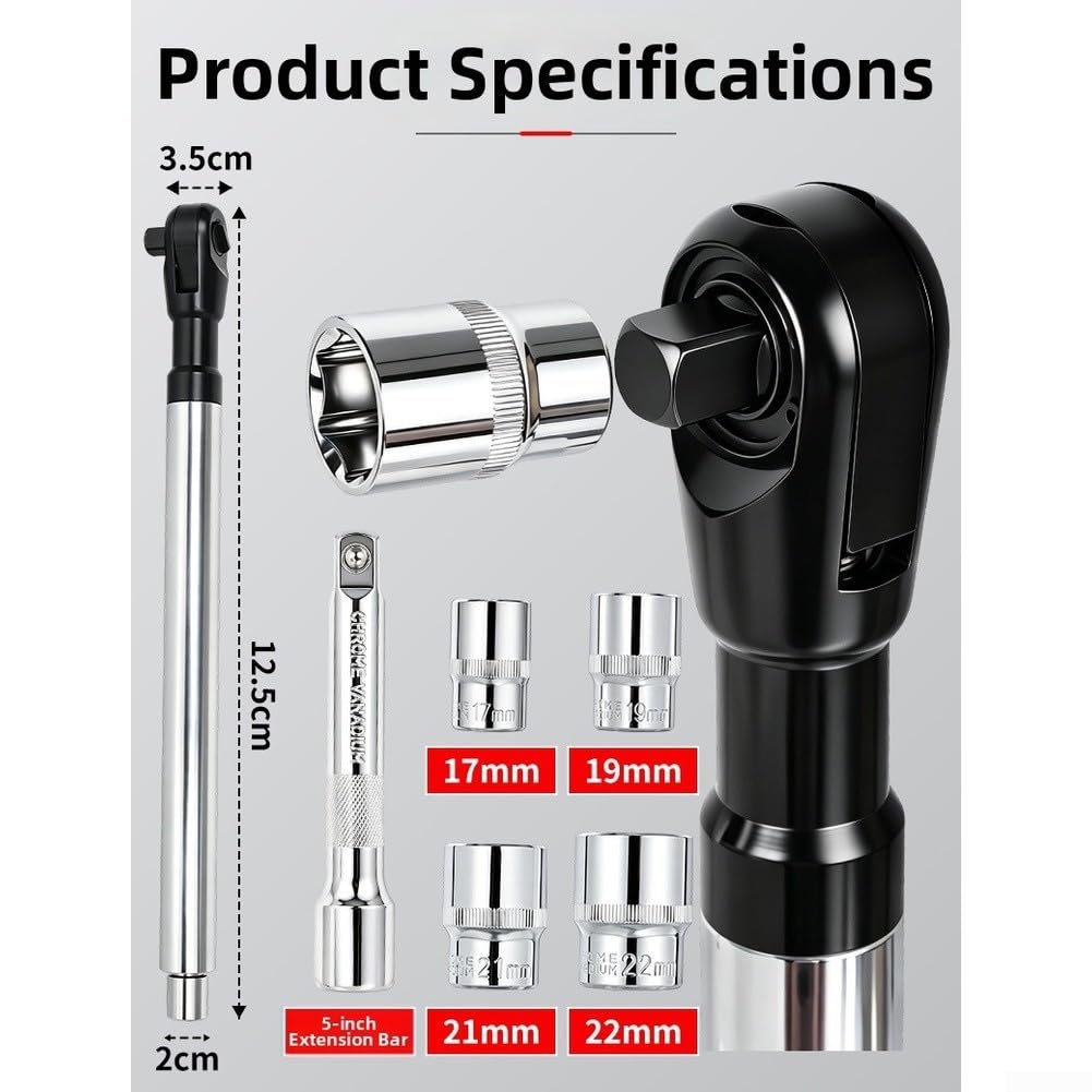 Llave de trinquete de mango extendido de 1,27 cm, 72 dientes, acero al cromo vanadio, compatible con herramientas