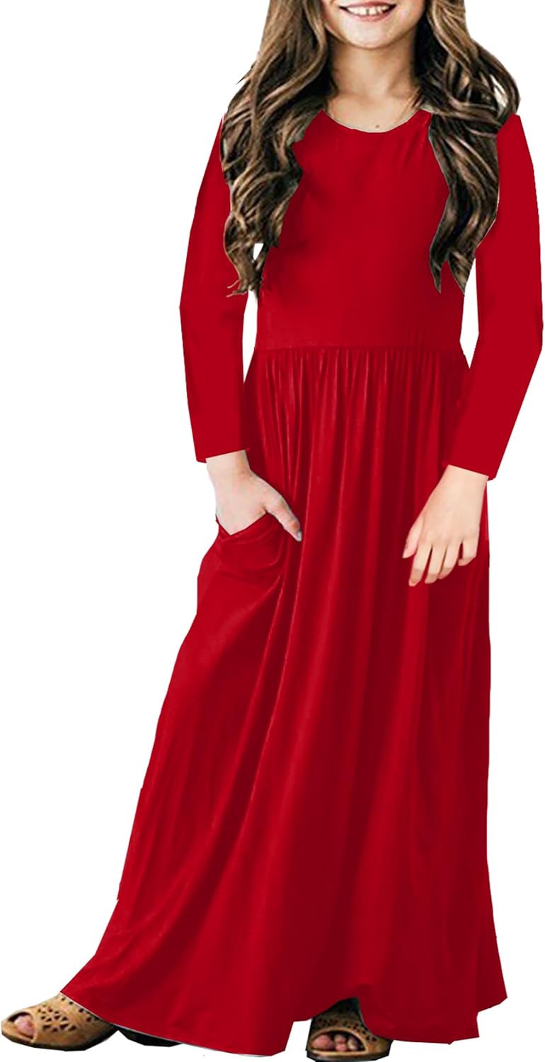 Deerose Girls Maxi Dress Casual Holiday Long Dresses with Pockets 5-14 Years