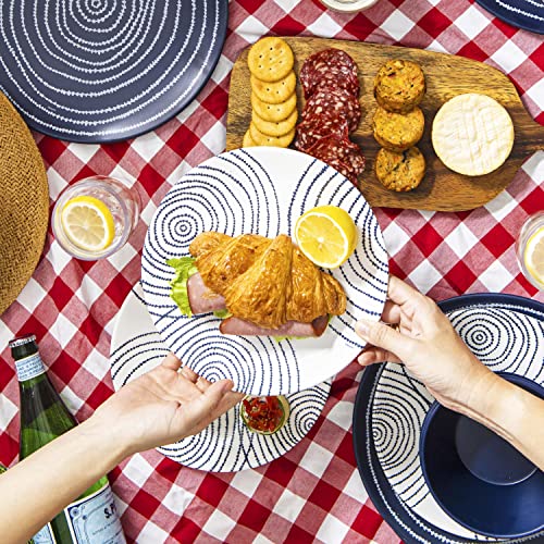 Bzyoo Bpa-Free Dishwasher Safe 100% Melamine Plate & Bowl Set Casual Dining Indoor And Outdoor Dining Party (12 Pcs Dinnerware Set, Service For 4, French Navy Planet) #TOP7