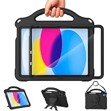 DJ&RPPQ Kids Case for iPad A16 11th Generation 2025/iPad 10th Generation 2022 with Screen Protector, Shockproof Handle Stand Cover with Pencil Holder iPad 11th/10th Generation Case for Kids,Black