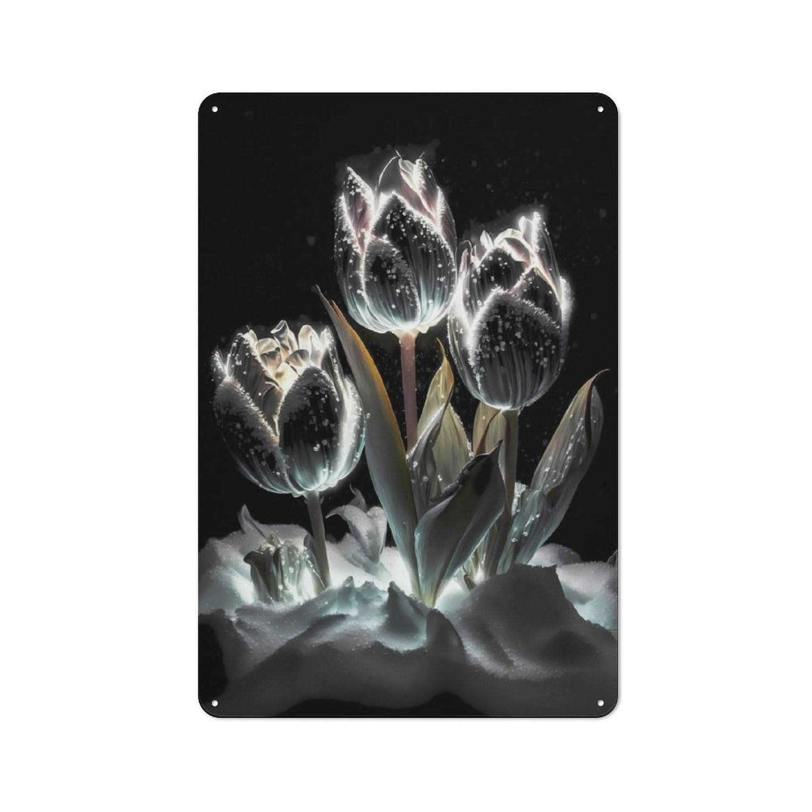 Junmoney Black Tulips Flowers Snow Retro Printed Metal Sign 30X20cm For Garage Or Workshop, For Garage, Workshop And Man Cave Decoration