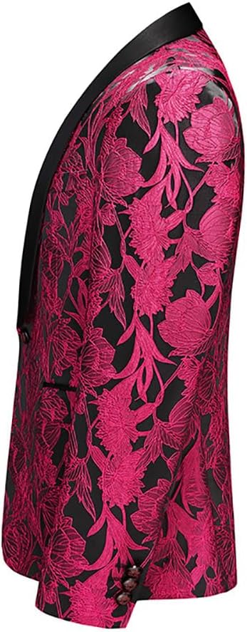 Mens Floral Blazer Jacquard Dress Tuxedo 1 Button Shawl Lapel Casual Suit Jacket for Wedding Prom