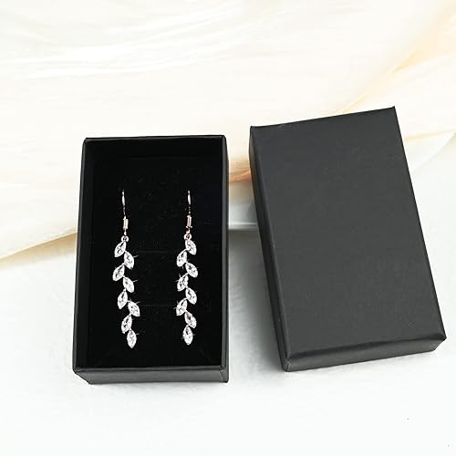 Miniatura 7 de Handmade Rose Gold Leaf Earrings Crystal Wedding Dangle Earrings for Brides Bridesmaid Gift for Women Teen Girls