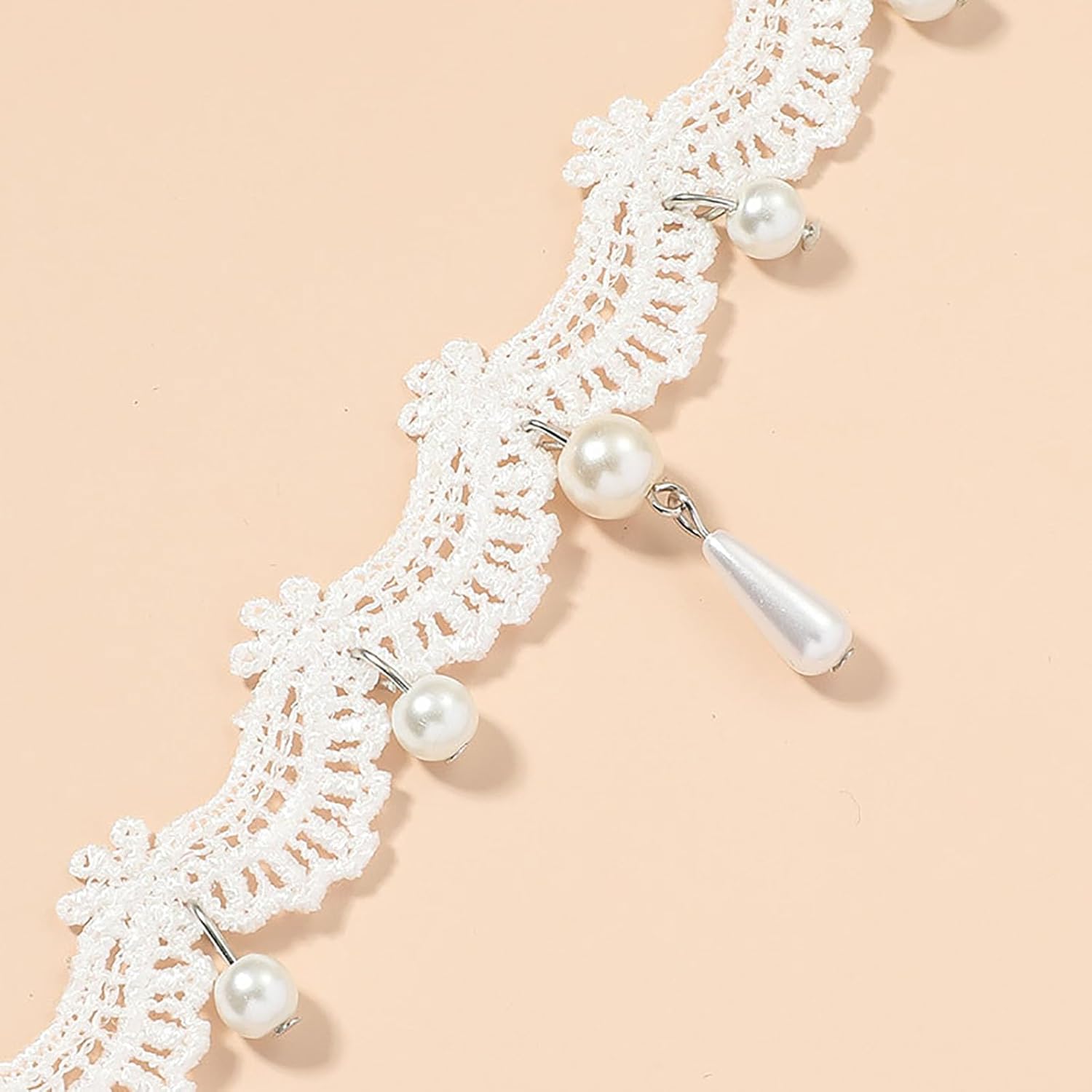 Vintage White Lace Choker Necklace Pearl Lace Tassel Necklace White Wide Laces Necklace Gothic Collar Necklaces Teardrop Pearl Necklaces Jewelry for Women - Image 4