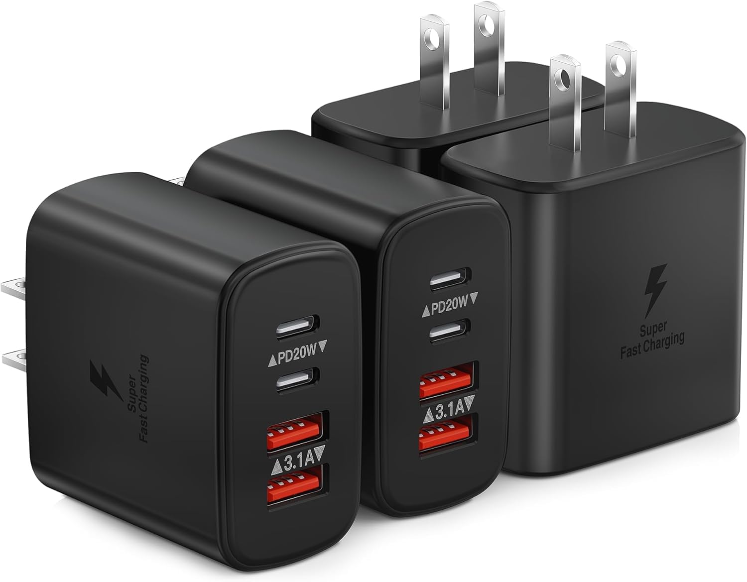 4-Pack USB C Charger Block, 40W 4-Port Type C Fast Charging Block Dual Port USBC Power Adapter+QC Multiport USB Wall Plug Multiple Charger Block for iPhone 16 15 14 13 12 11 Pro Max, Samsung