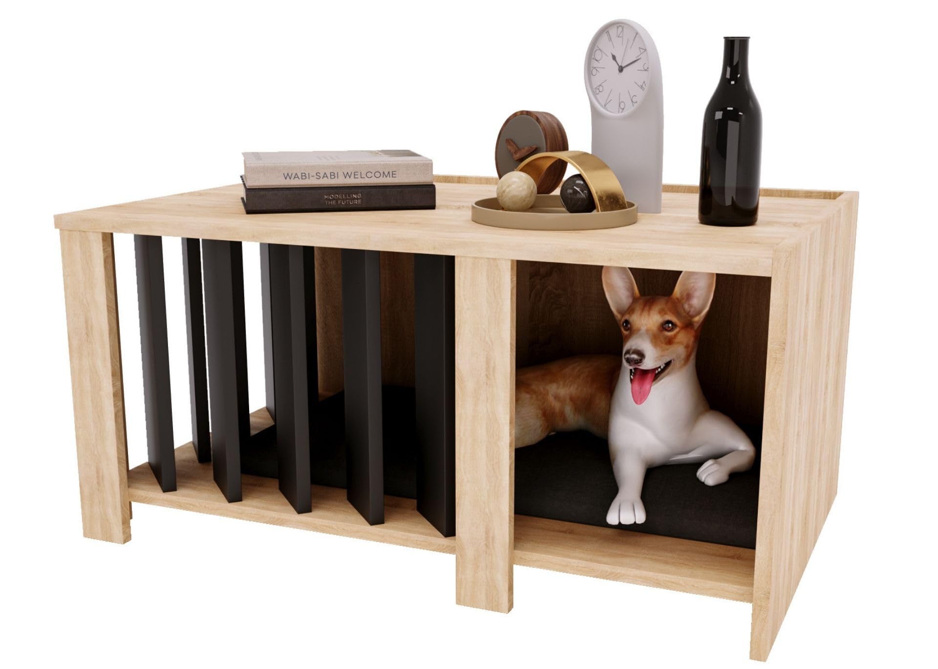 CraftPAK Hundehütte Indoor aus Holzwerkstoff – Hundehaus/Katzenhaus/Hundehütte für daheim im Möbelstil | großräumige Hundehöhle |Dog House Indoor Haustierhaus H45 x L92 x B58 cm - Beige