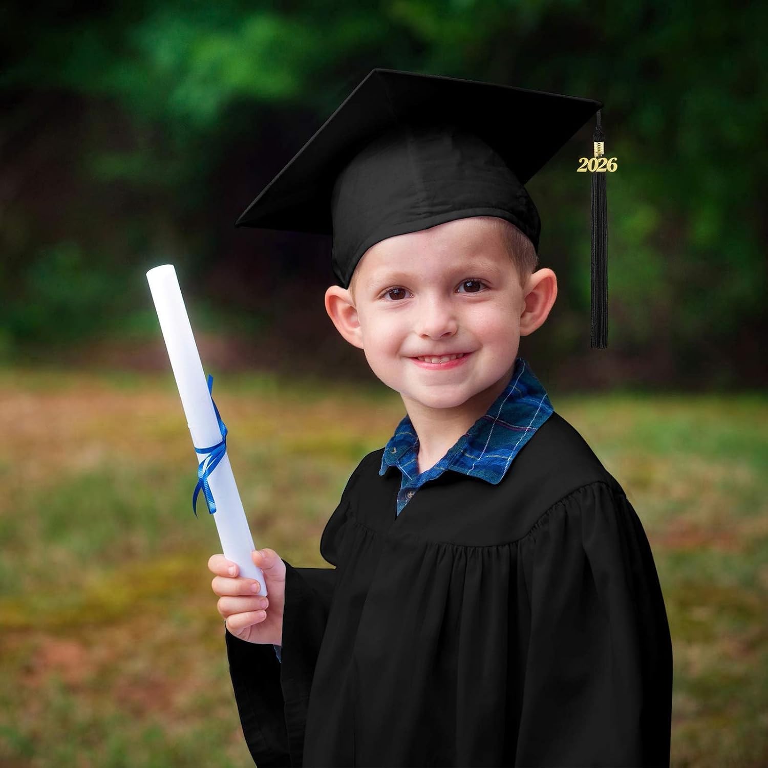 Unisex Kids Kindergarten Preschool Shiny Graduation Cap and Gown Tassel Stole Set Graduates Party Robe