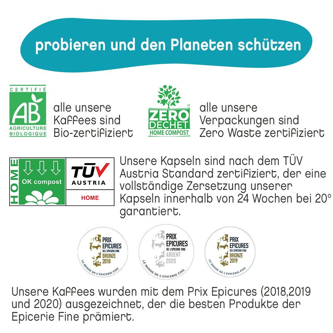 TERRAMOKA - Exzellenter entkoffeinierter Bio-Kaffee - 100% reiner Arabica aus Peru - Original und elegant - 60 Kapseln Kompatibel Zero Waste - Mister Nelson - Frankreich