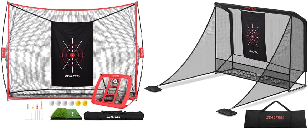 10x7ft Practice Net with Chipping Net, 10x7ft Golf Enclosure Net with Side Barriers, Foldable Mat, Silk Target, 8 Tees, 6 Balls, Carry Bag, Golf Hiting Nets for Backyard
