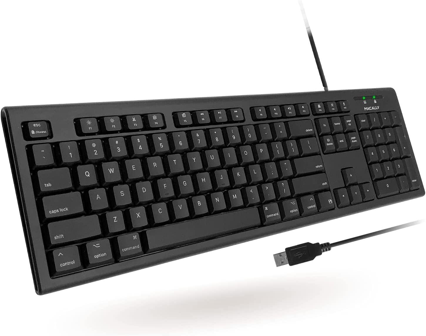 Full Size Wired Mac Keyboard - Compatible with All Macs with USB Port - Wired Keyboard for Mac Mini / Pro, Macbook Pro/Air, iMac with Number Pad & 16 Apple Shortcut Keys Spill Proof - Black