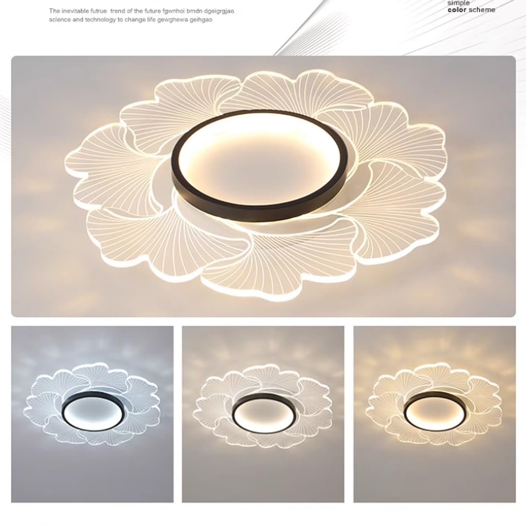 Wohnzimmerlampe LED Deckenleuchte Moderne Dimmbare Deckenlampe Mit Fernbedienung 3000K-6000K Florales Design Dekorative Acryl Schirm Kronleuchter Schlafzimmer Kinderzimmer Beleuchtung(Gold,52cm(28w))