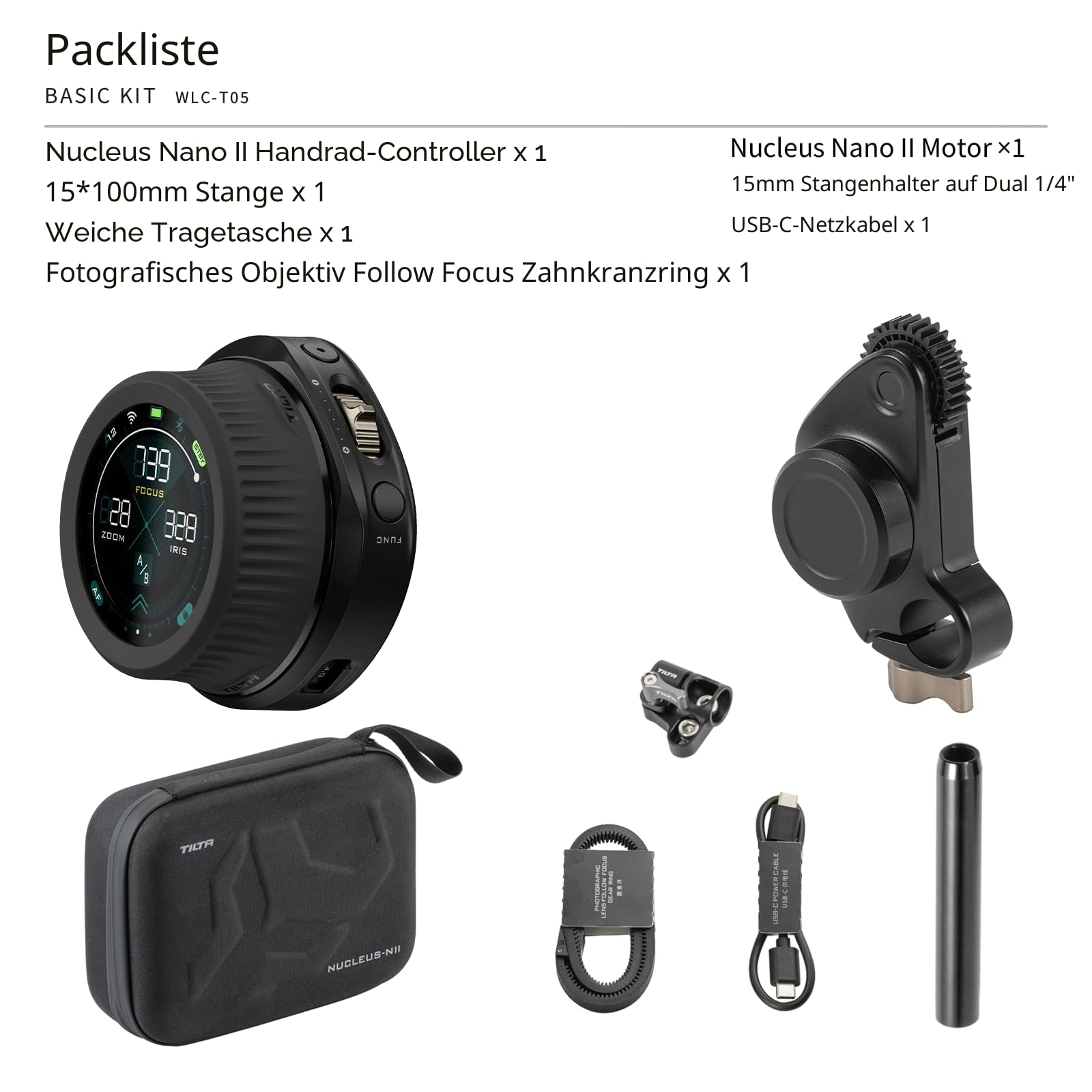 Tilta Nucleus Nano II Follow Focus Drahtloses Objektivsteuersystem WLC-T05 | Inkl. Motor, USB-C Stromkabel, Handrad Controller, Kompatibel mit Nucleus M/Nano, DJI Ronin Gimbals, Kameras