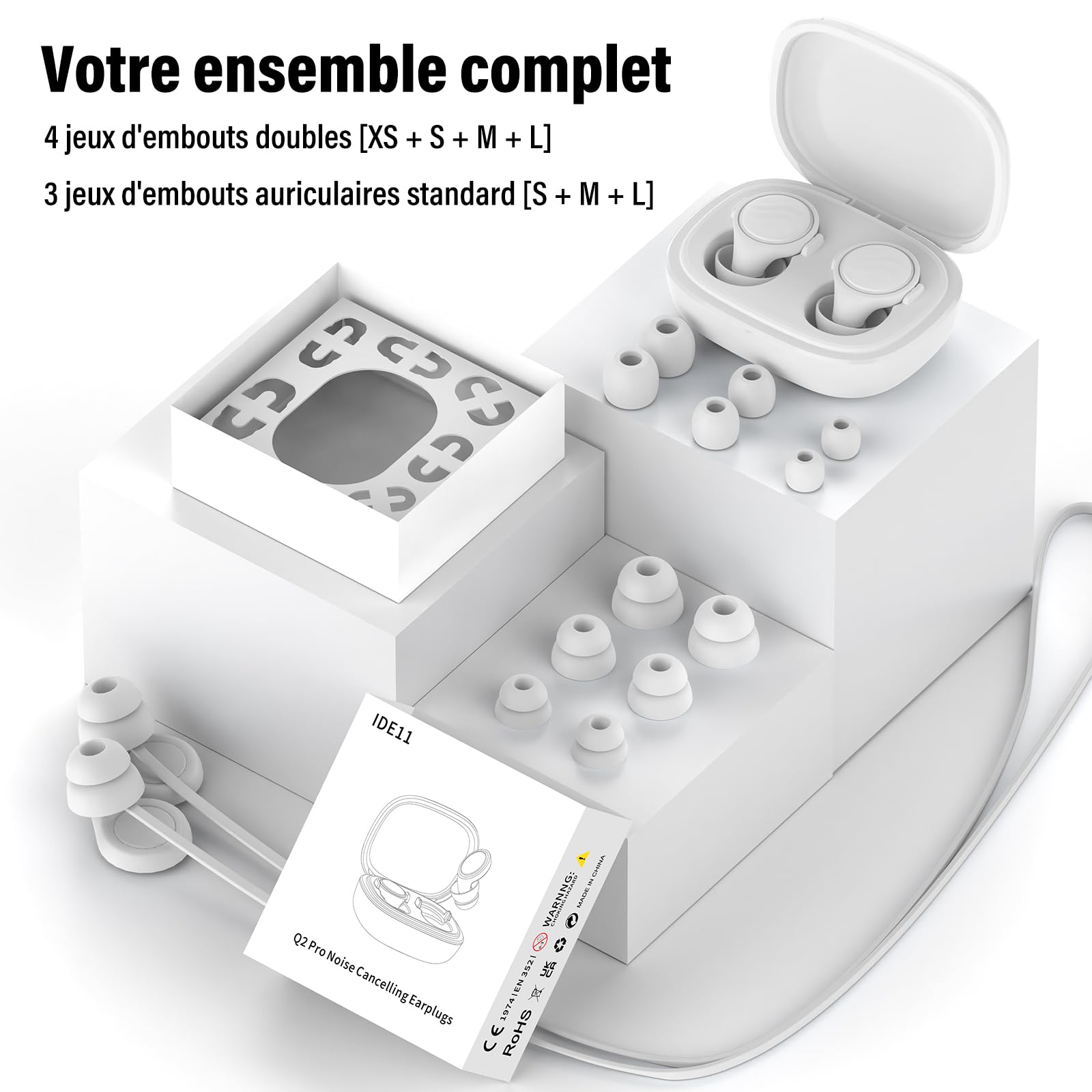 Boule quies, Bouchon d'oreille pour dormir réutilisables antibruit avec 7 paires d'embouts en silicone, bouchons de couchage pour étudier, se concentrer, voyager et assister à des concerts
