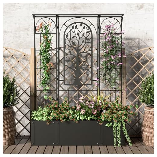 Metal Planter Box with Trellis, Raised Garden Bed with Trellis Privacy Screen, 62 inch Tall Planter Boxes for Climbing Plants, Flowers, Vegetables, Fruits, Balcony and Patio Decor (Black)