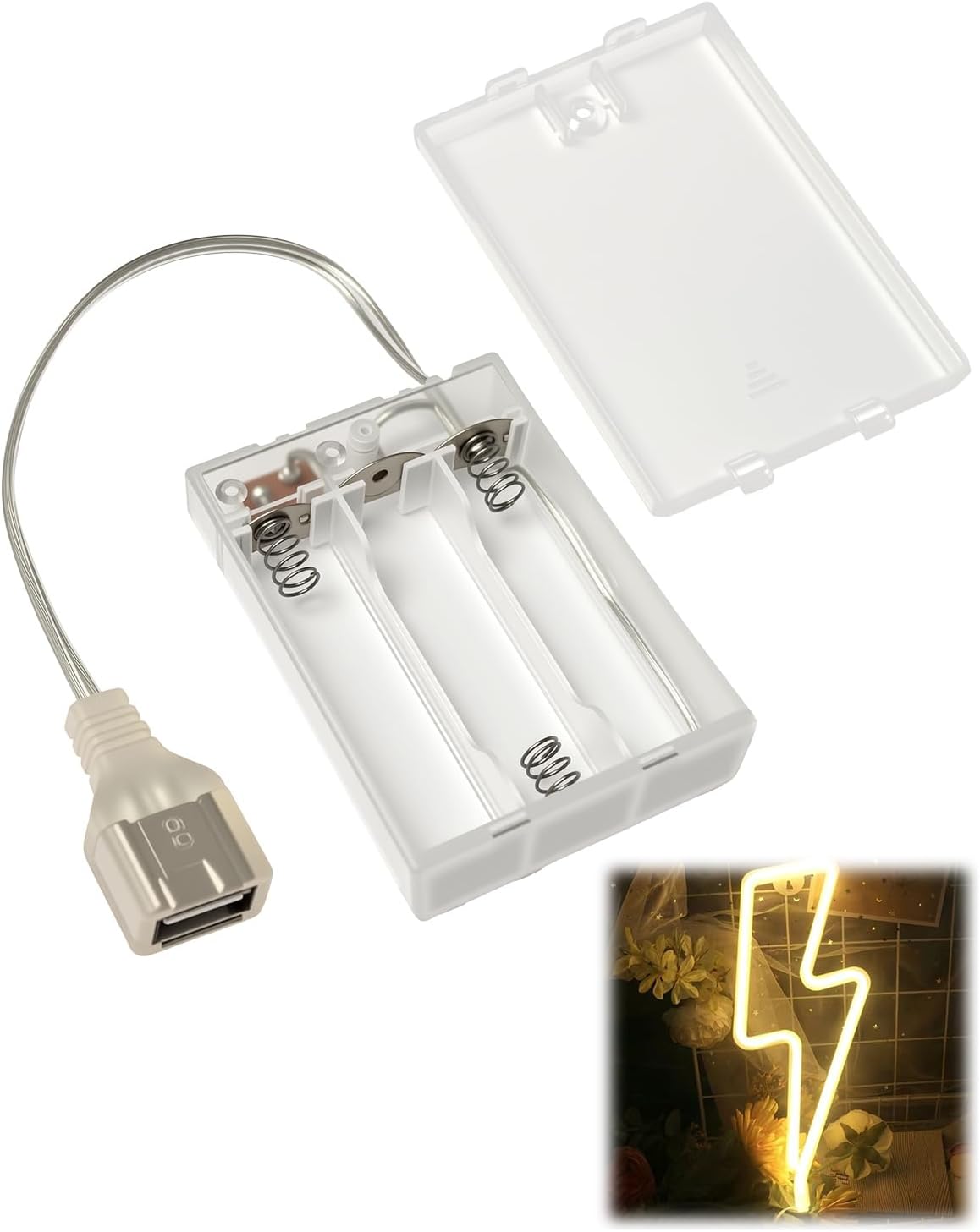 5V 3AA Battery Pack for LED Neon Signs with USB External Interface, Output USB Battery Pack for LED Lights, Suitable for Neon Signs, LED Strip, Fairy String, and Curtain Lights