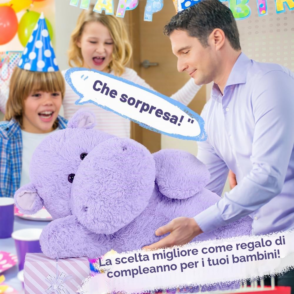 MorisMos Ippopotamo Peluche Gigante 90 cm, Viola Kawaii Hippo di Peluche Grande Morbido Coccoloso, Carini Regalo Natale per Lei Bambini Ragazze Ragazzi Donna Mamma Compleanno San Valentino