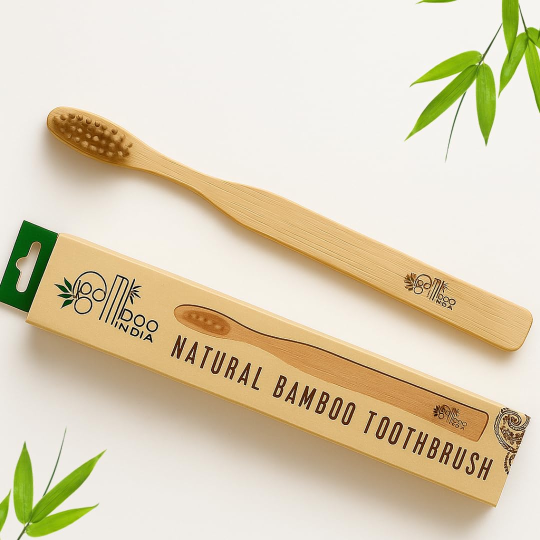 BambooIndia Bamboo Standard Toothbrush Manual | Pack Of 6 For Adults & Kids | Antibacterial & Biodegradable Handle | Natural & Eco-Friendly | Natural Colour Brush Set For Family - Image 7 thumbnail